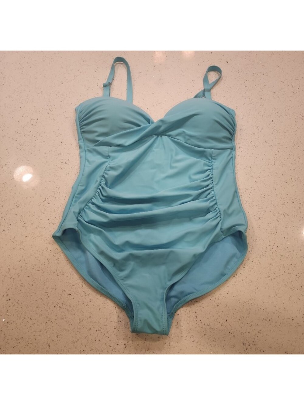 tropical escape swimsuit Women's 14 One Piece Blue Ruched Slimming